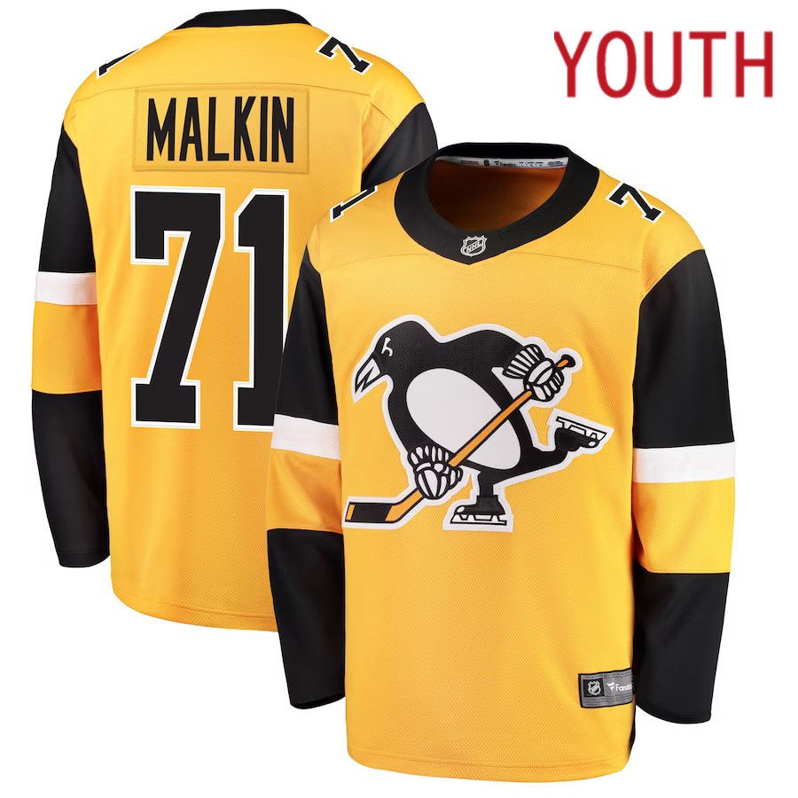Youth Pittsburgh Penguins #71 Evgeni Malkin Fanatics Branded Gold Alternate Breakaway Player NHL Jersey
